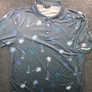 Yatta Golf Polo Shirt Mens XXL Gray Palm Tree Sailboat Performance Beachy SS